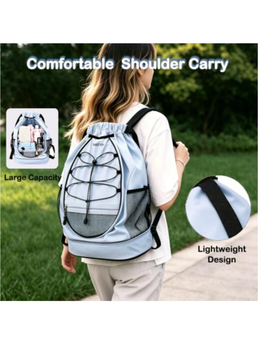 Ultra-Lightweight Drawstring Backpack 2 Racket Slots Ventilated Shoe Pocket - Picture 4 of 5